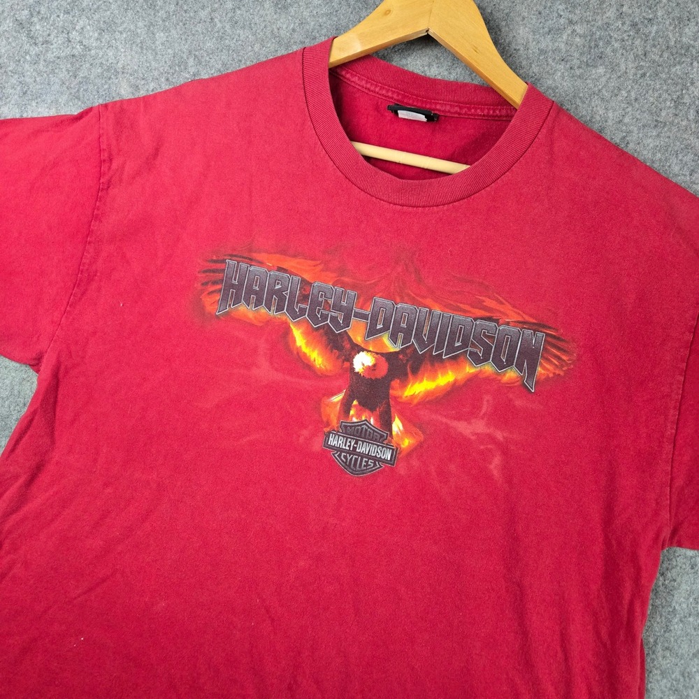 Harley Davidson Flame T-Shirt Mens XL Red Eagle Fire Biker Moto Skater Y2K